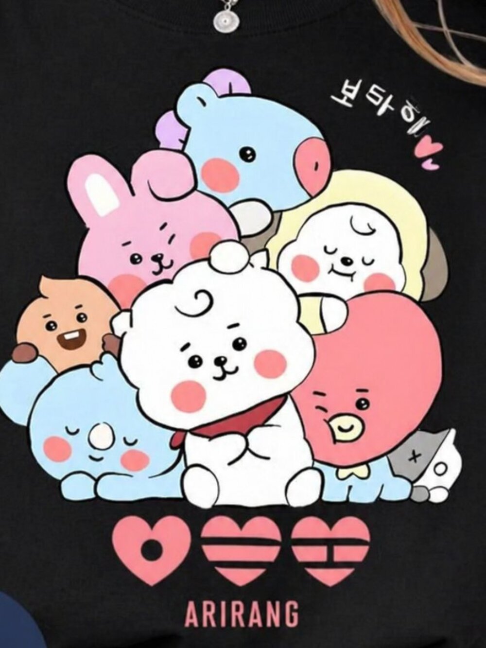 K-Pop BTS Arirang T-Shirt, BT21 Cartoon Characters Black Tee 257 - Picture 2 of 5
